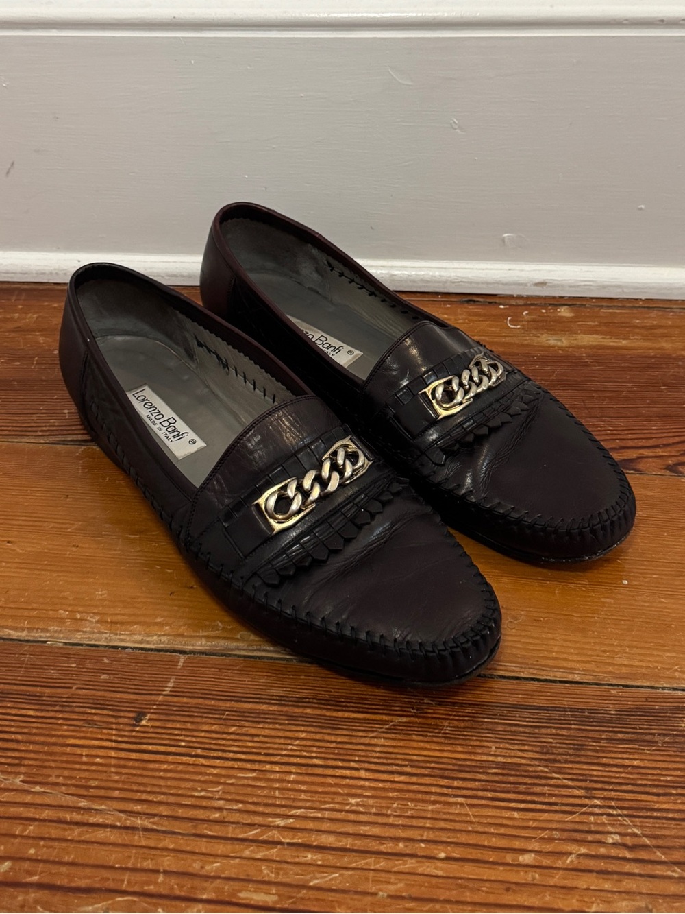 Vintage Lorenzo Banfi Dark Oxblood Leather Kiltie Driving Loafers Italy 11 M